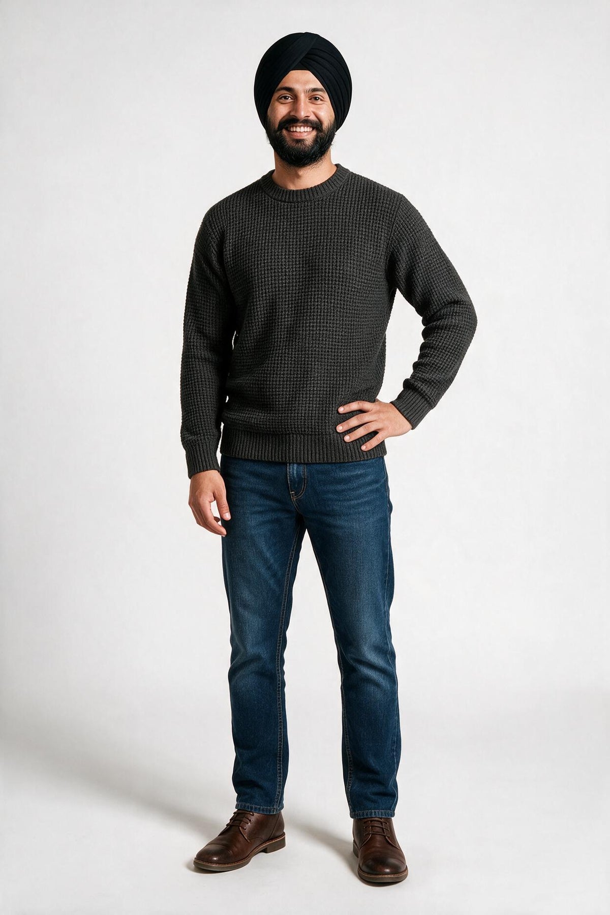 SOLTERI Radley - Waffle-Knit Crew Neck Sweater - Dark Grey