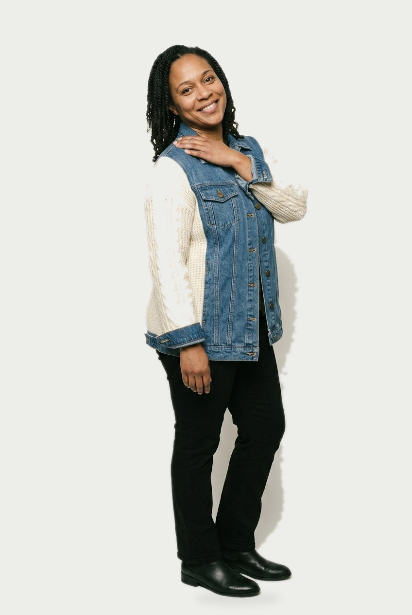 SOLTERI Rosanne - Knit-Sleeve Hybrid Denim Jacket