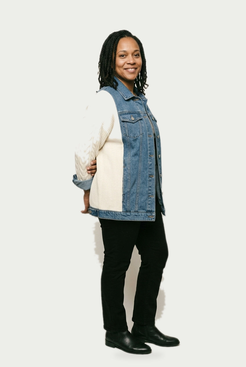 SOLTERI Rosanne - Knit-Sleeve Hybrid Denim Jacket