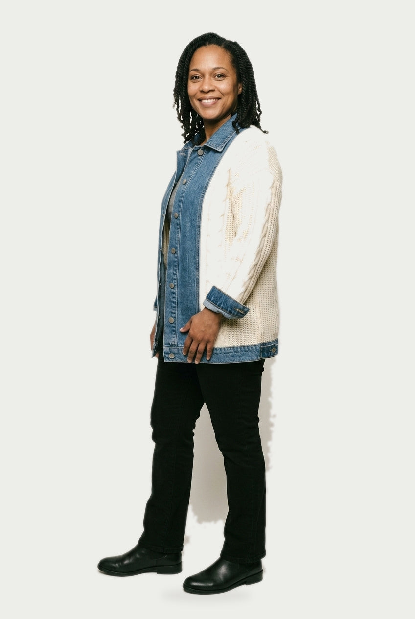 SOLTERI Rosanne - Knit-Sleeve Hybrid Denim Jacket