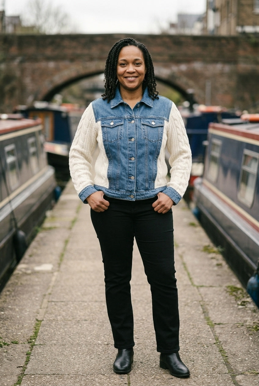 SOLTERI Rosanne - Knit-Sleeve Hybrid Denim Jacket