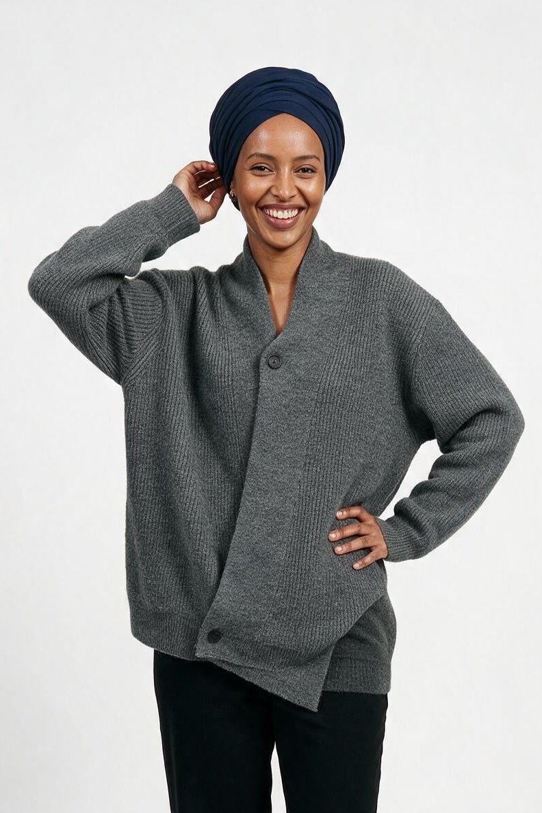 SOLTERI Chunky Knit Cross Button Sweater