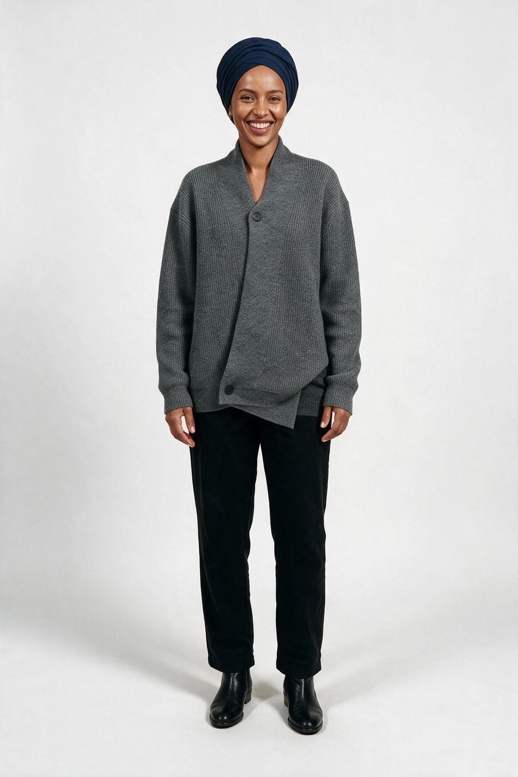 SOLTERI Winifred - Chunky Cross-Button Knit Sweater - Grey