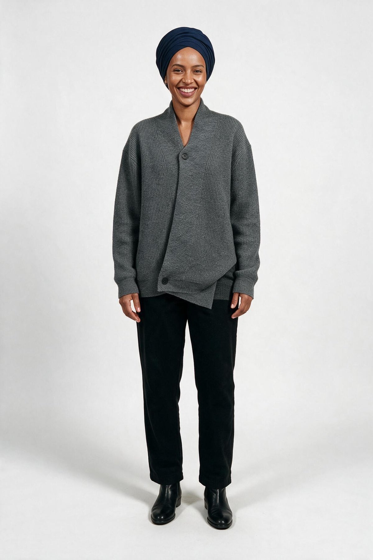 SOLTERI Winifred - Chunky Cross-Button Knit Sweater - Grey