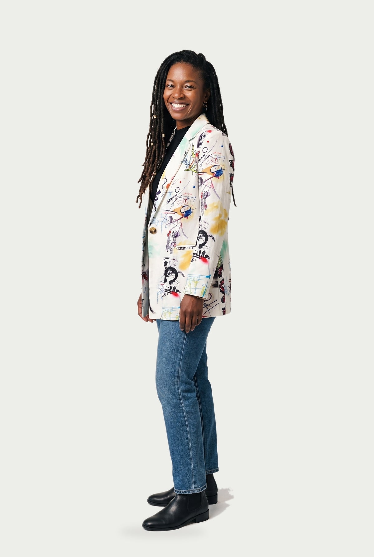 SOLTERI Elodie - Art-Print Longline Blazer