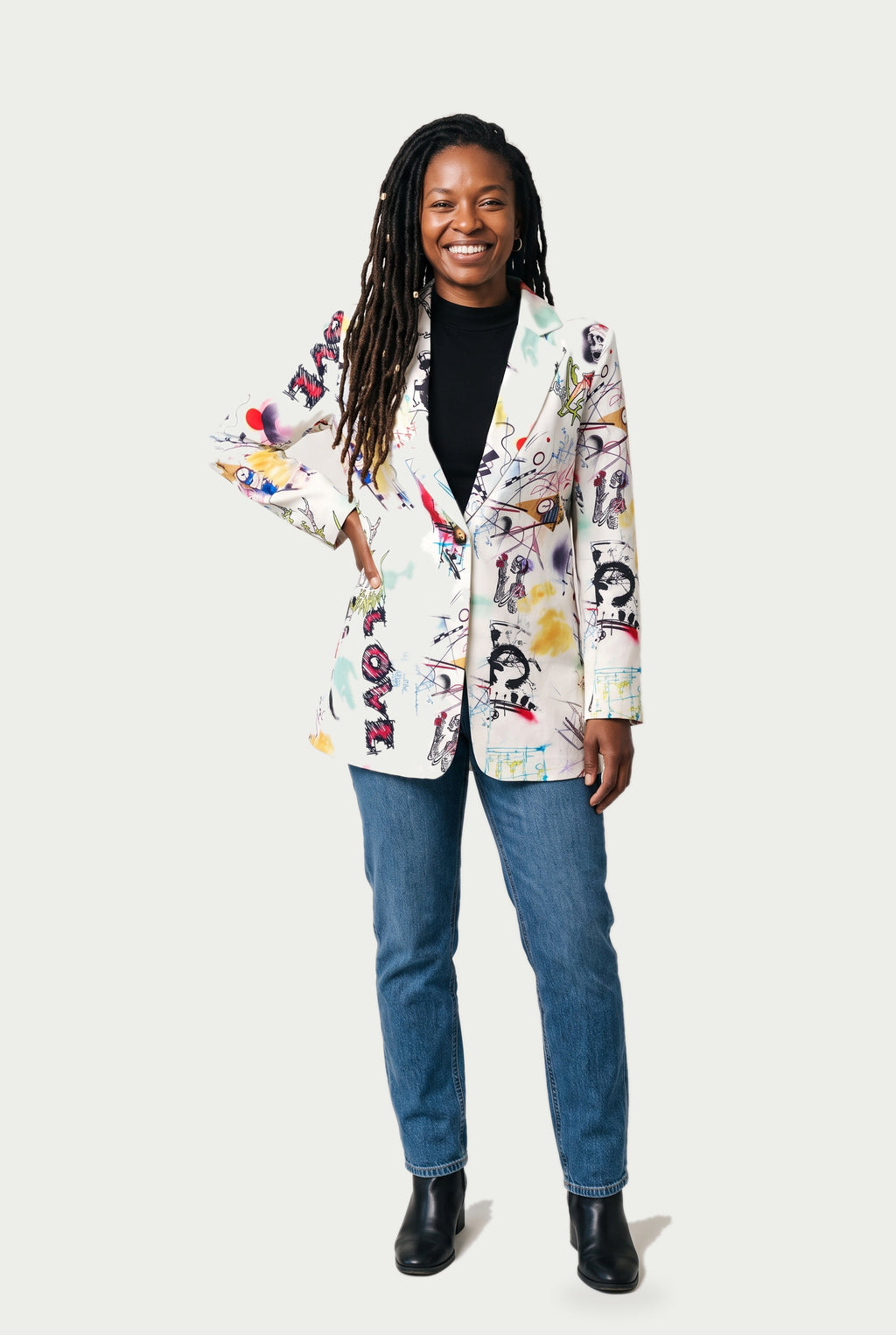 SOLTERI Elodie - Art-Print Longline Blazer