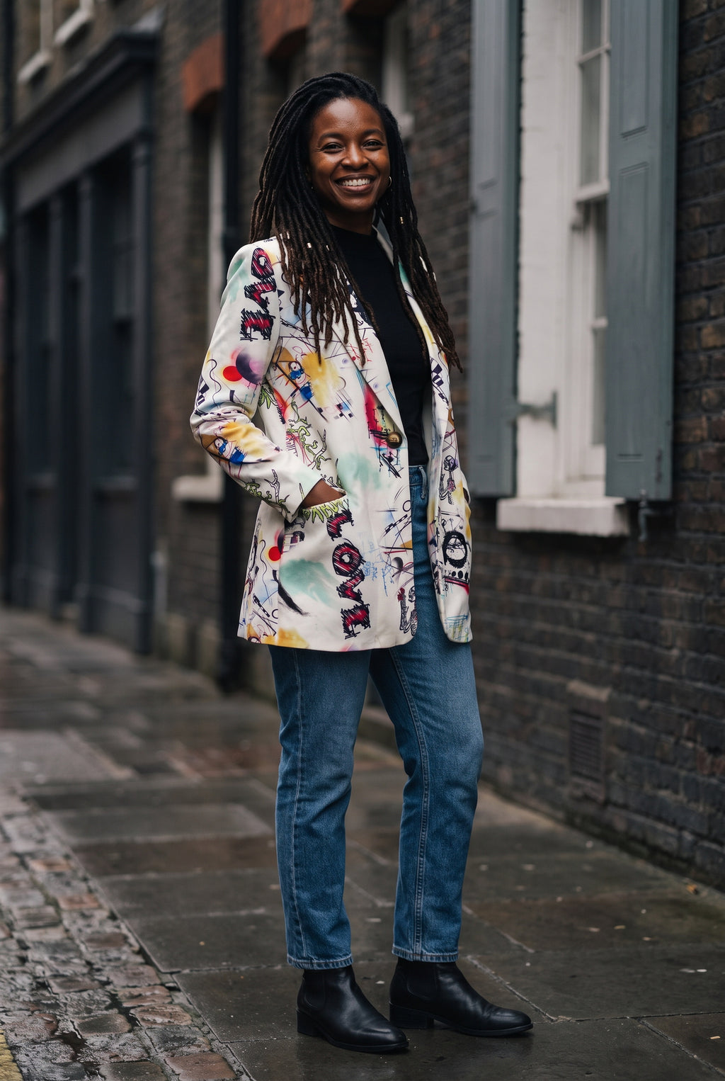 SOLTERI Elodie - Art-Print Longline Blazer