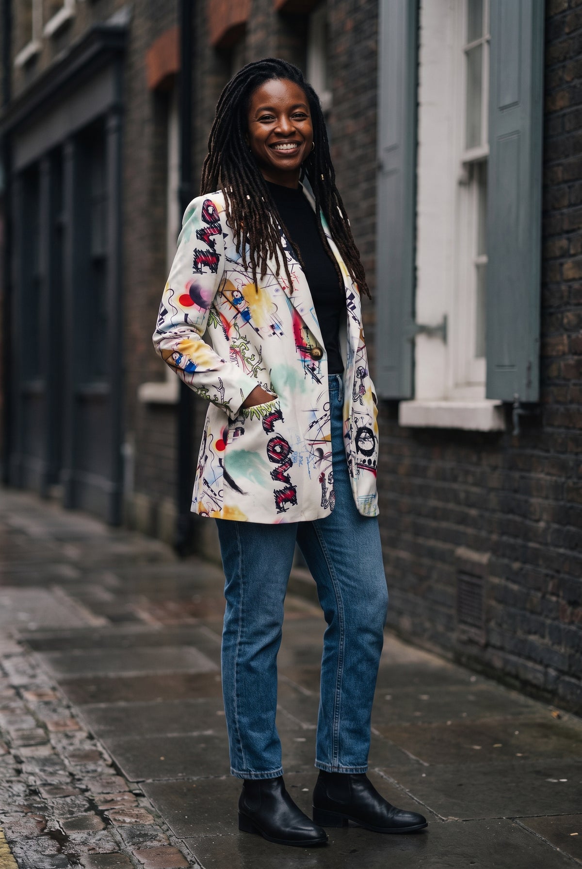 SOLTERI Elodie - Art-Print Longline Blazer