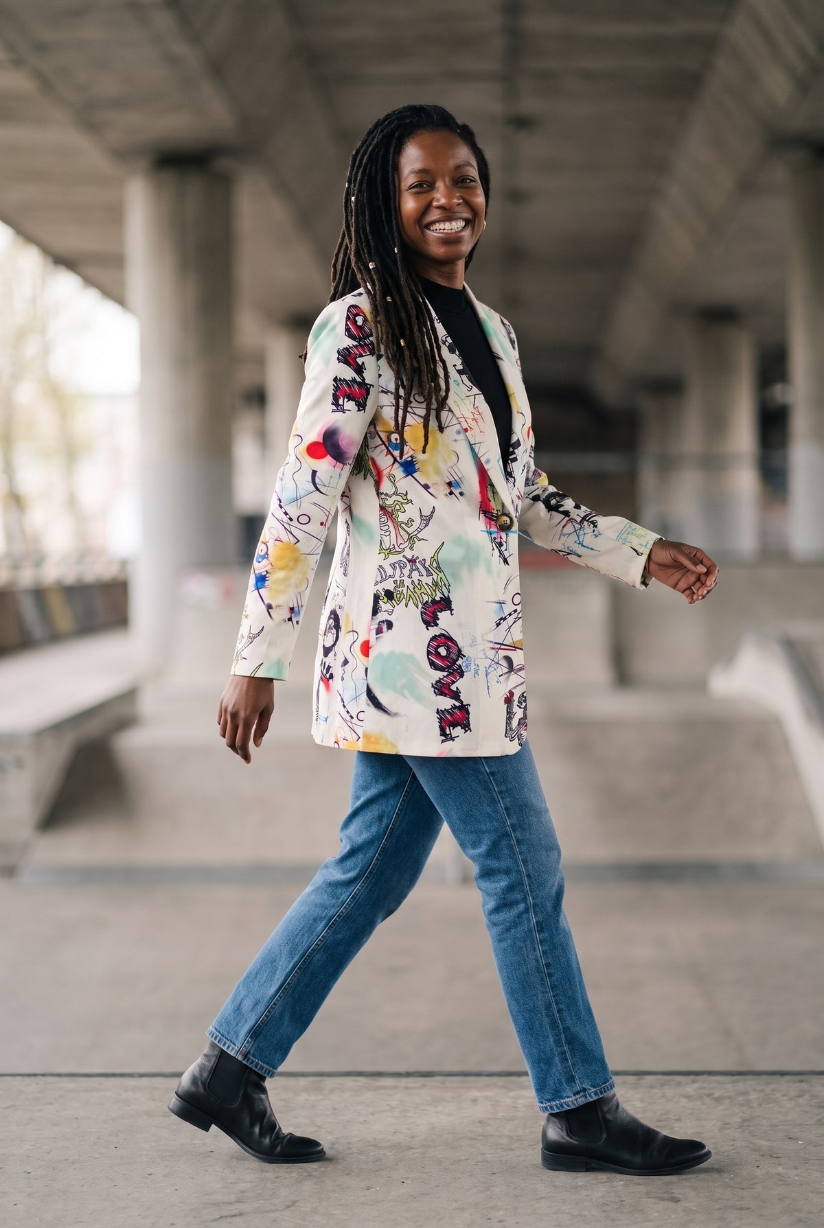 SOLTERI Elodie - Art-Print Longline Blazer