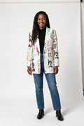 SOLTERI Elodie - Art-Print Longline Blazer - White