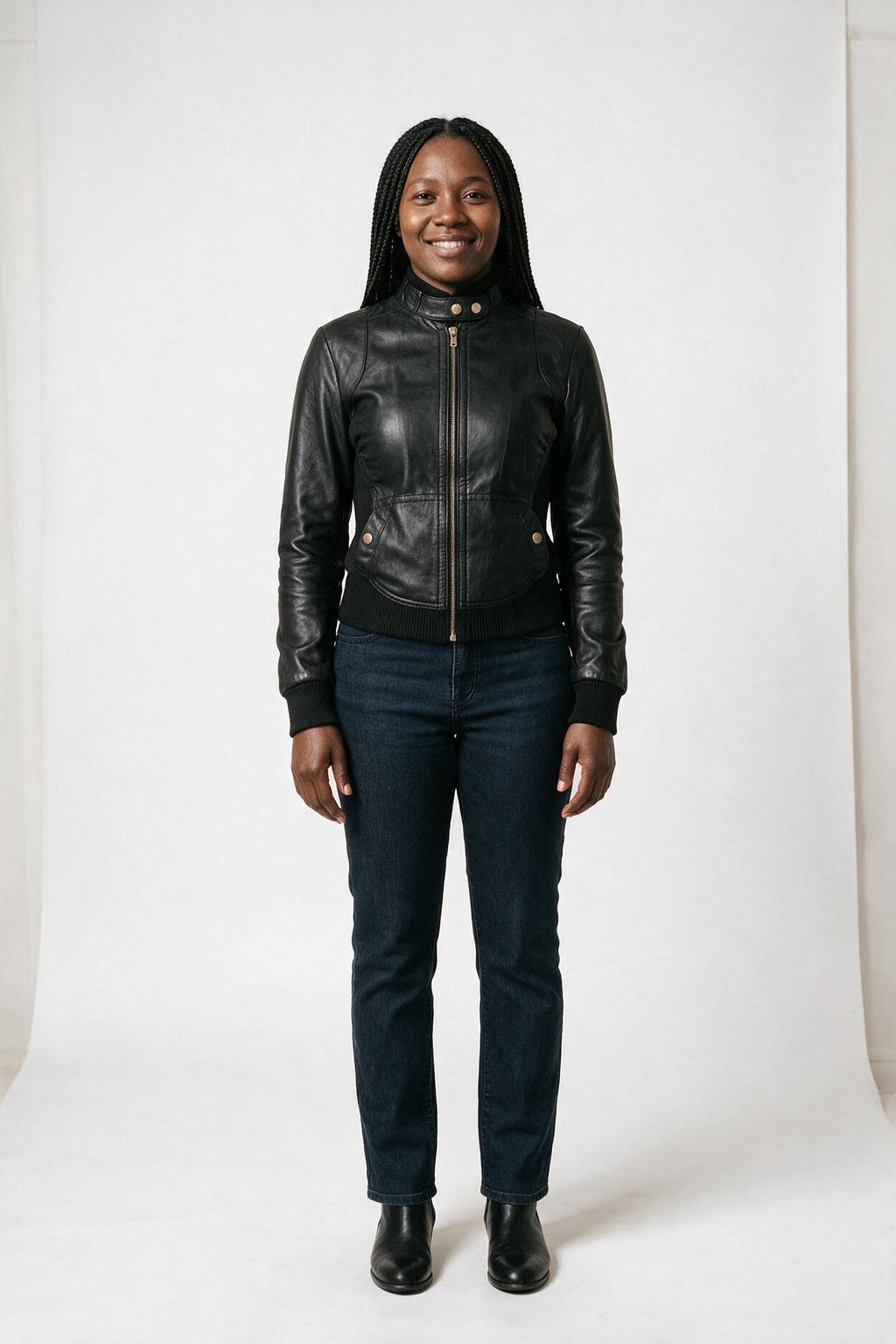SOLTERI Tabitha - Ribbed-Collar Faux-Leather Moto Jacket - Black