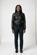 SOLTERI Tabitha - Ribbed-Collar Faux-Leather Moto Jacket - Black