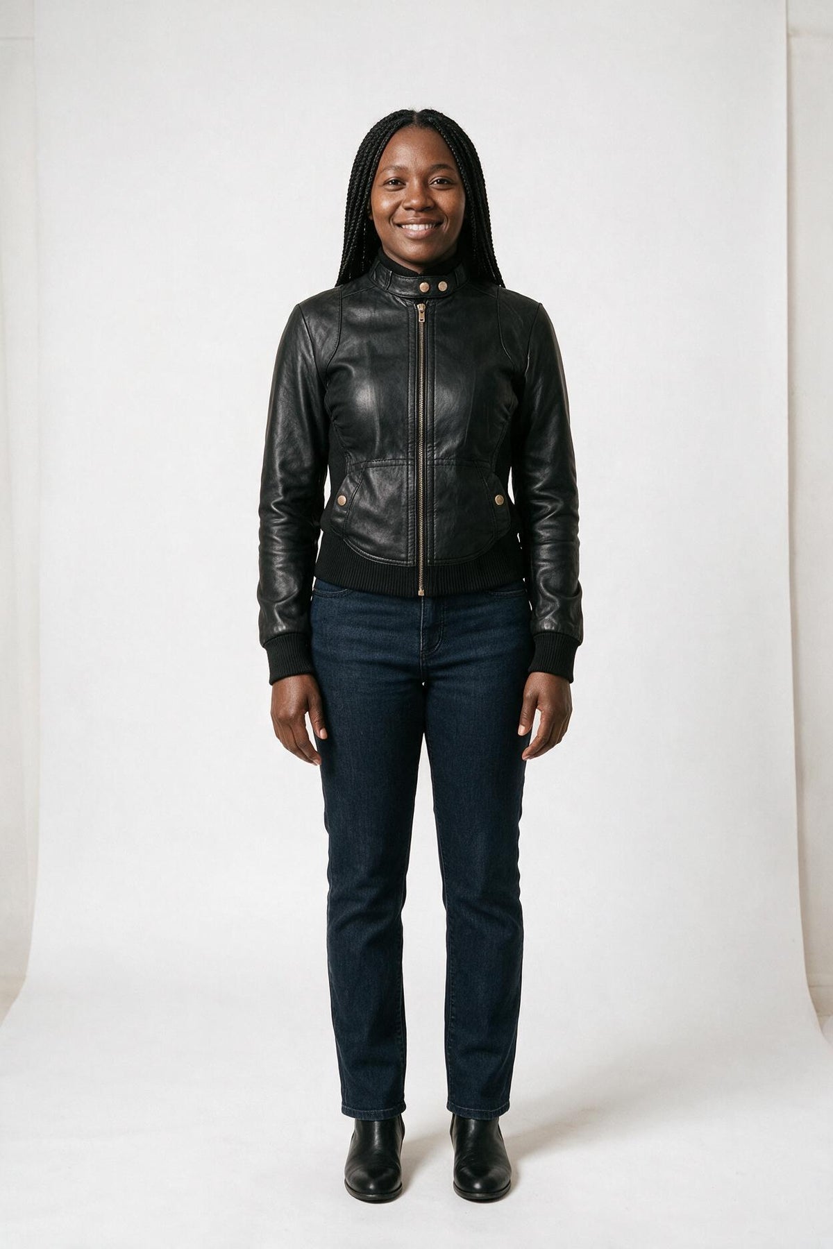 SOLTERI Tabitha - Ribbed-Collar Faux-Leather Moto Jacket - Black