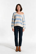 SOLTERI Striped Off Shoulder Knit Sweater