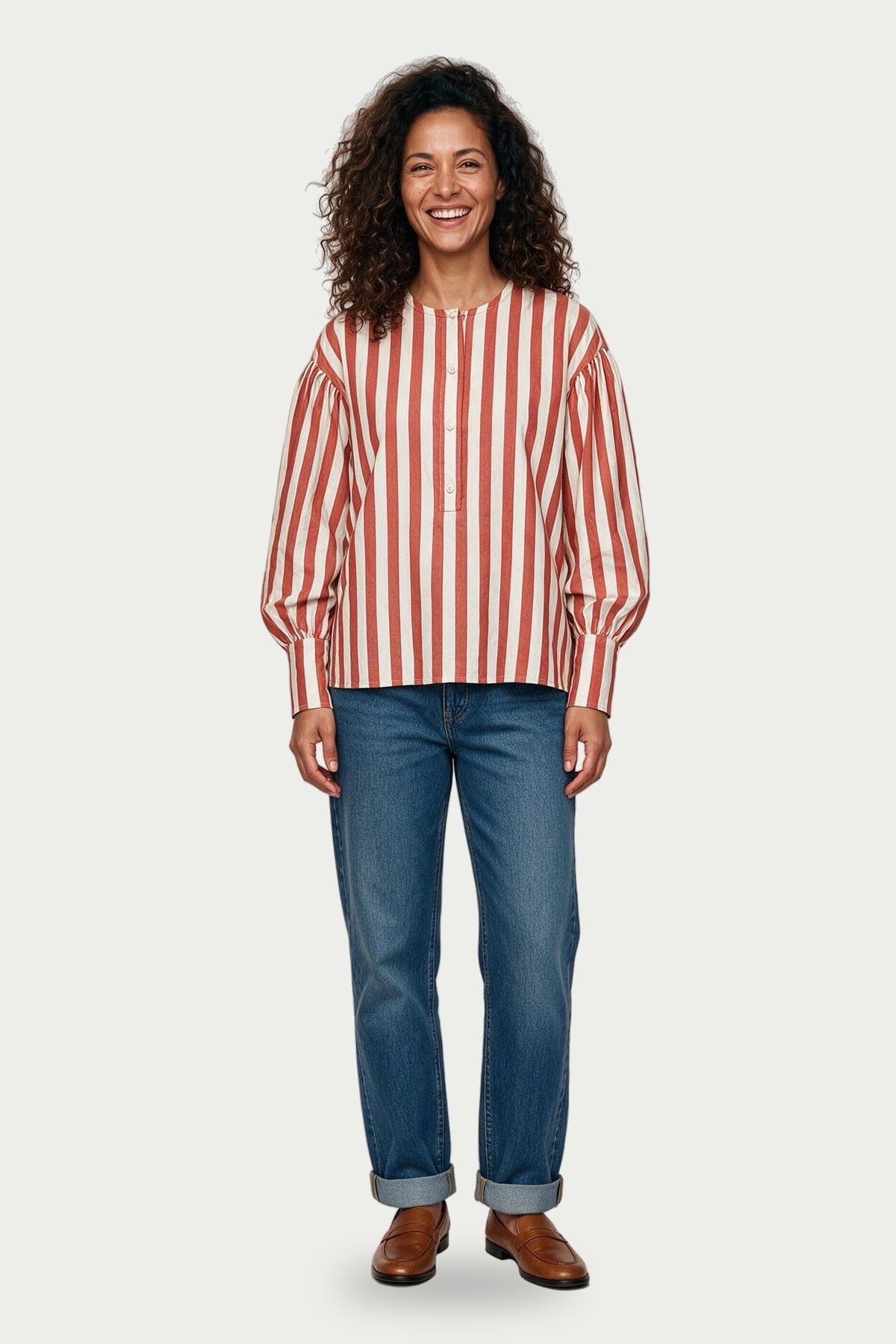SOLTERI Romilly - Wide-Stripe Puff Sleeve Blouse