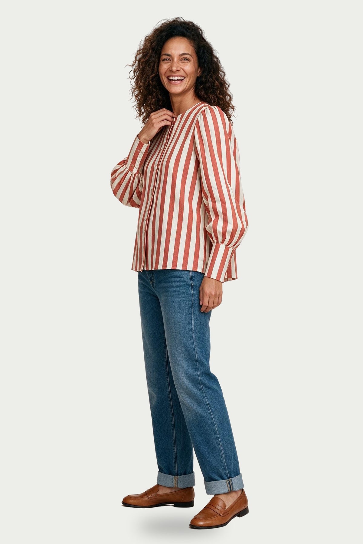 SOLTERI Romilly - Wide-Stripe Puff Sleeve Blouse