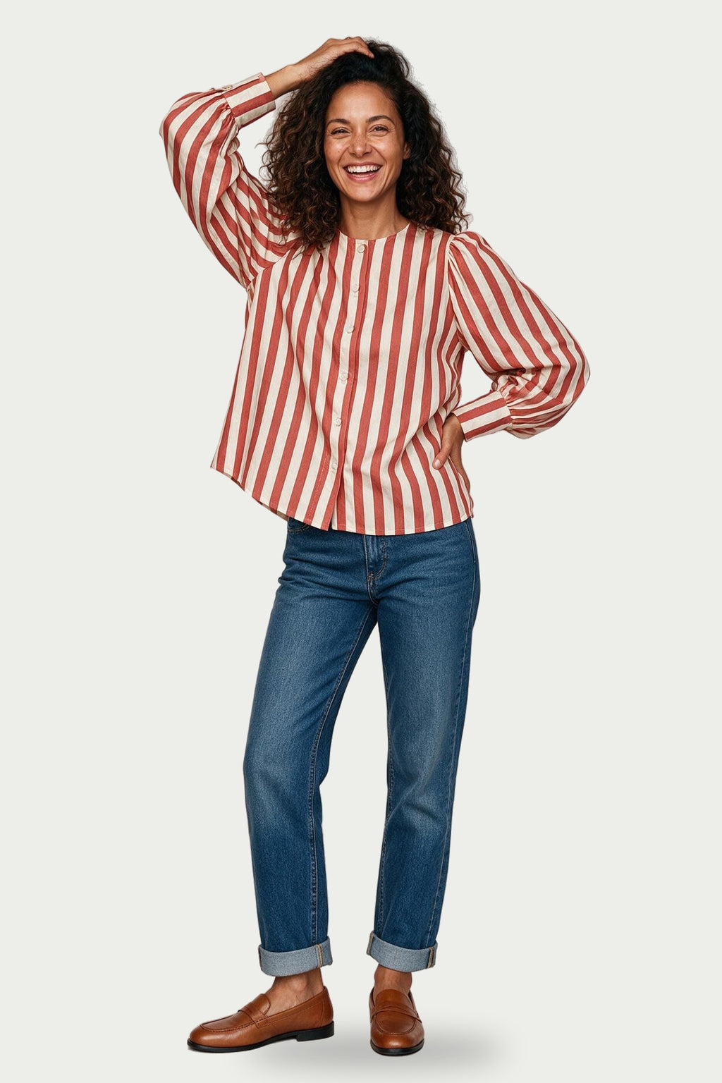 SOLTERI Romilly - Wide-Stripe Puff Sleeve Blouse