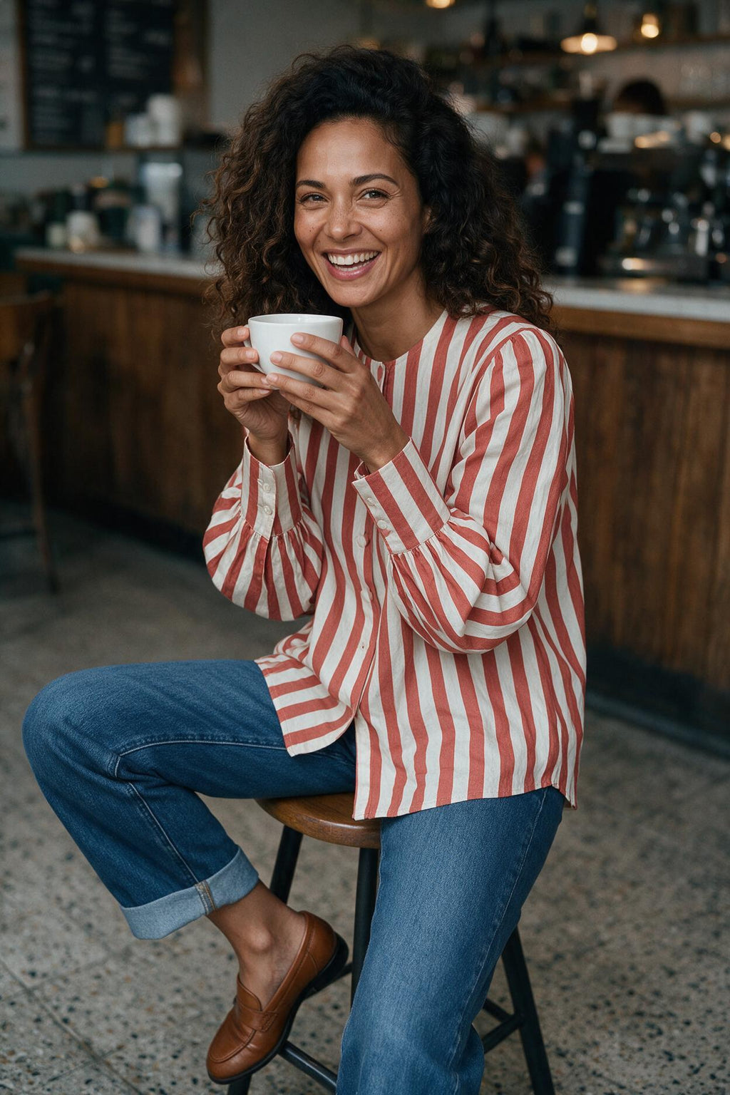 SOLTERI Romilly - Wide-Stripe Puff Sleeve Blouse