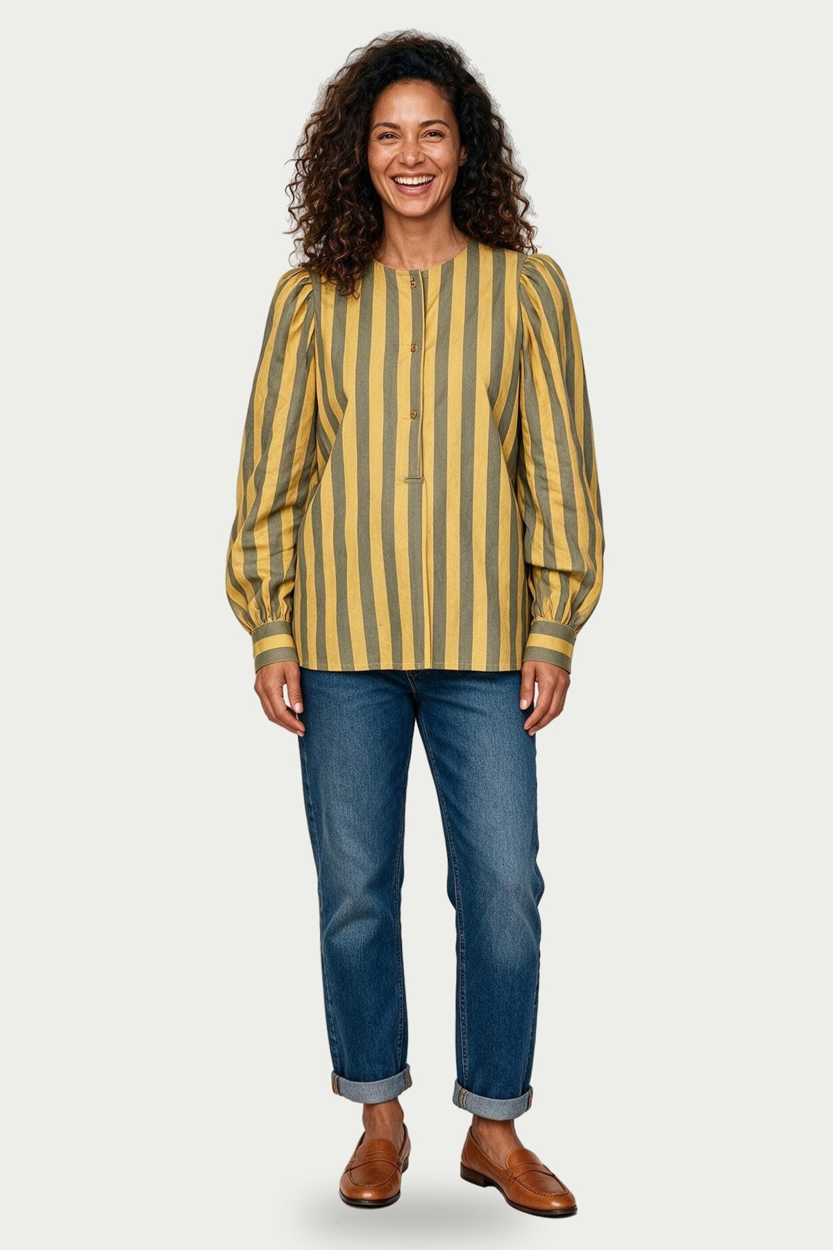 SOLTERI Romilly - Wide-Stripe Puff Sleeve Blouse - Yellow