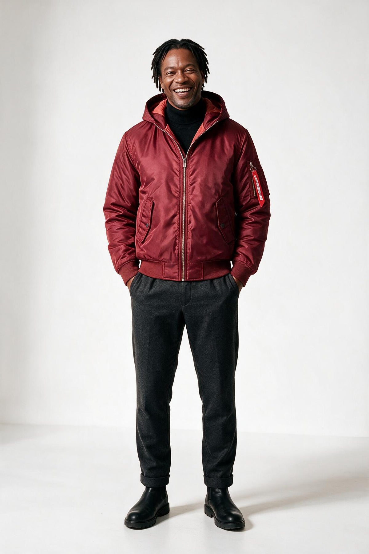 SOLTERI Corbin - Quilted Lined Bomber Jacket - Wine Red