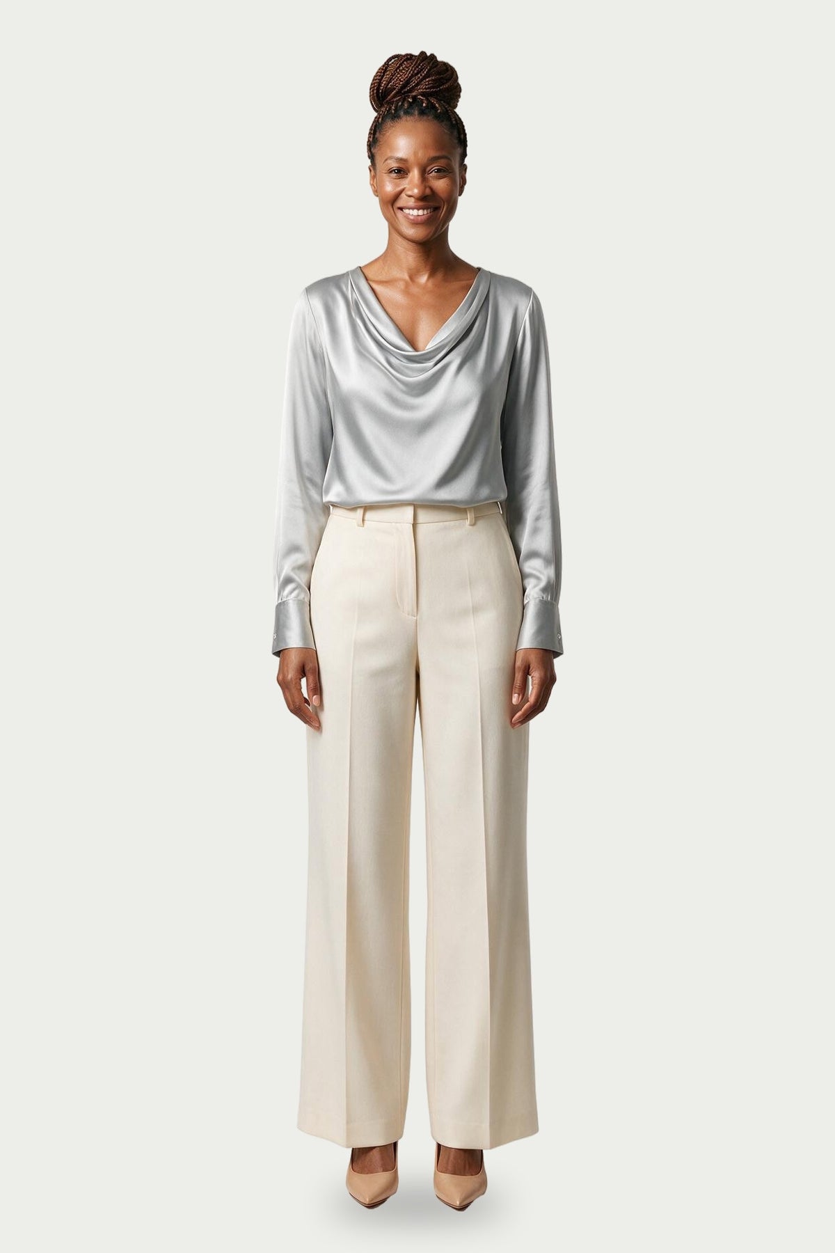 SOLTERI Evelyn - Cowl Neck Blouse - Silver Grey