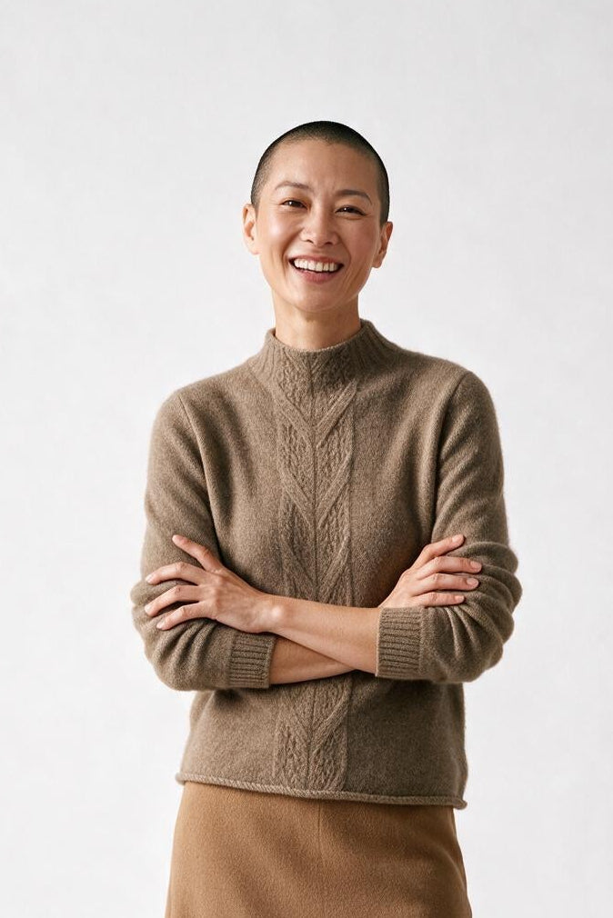 SOLTERI Mock Neck Knit Cashmere Sweater