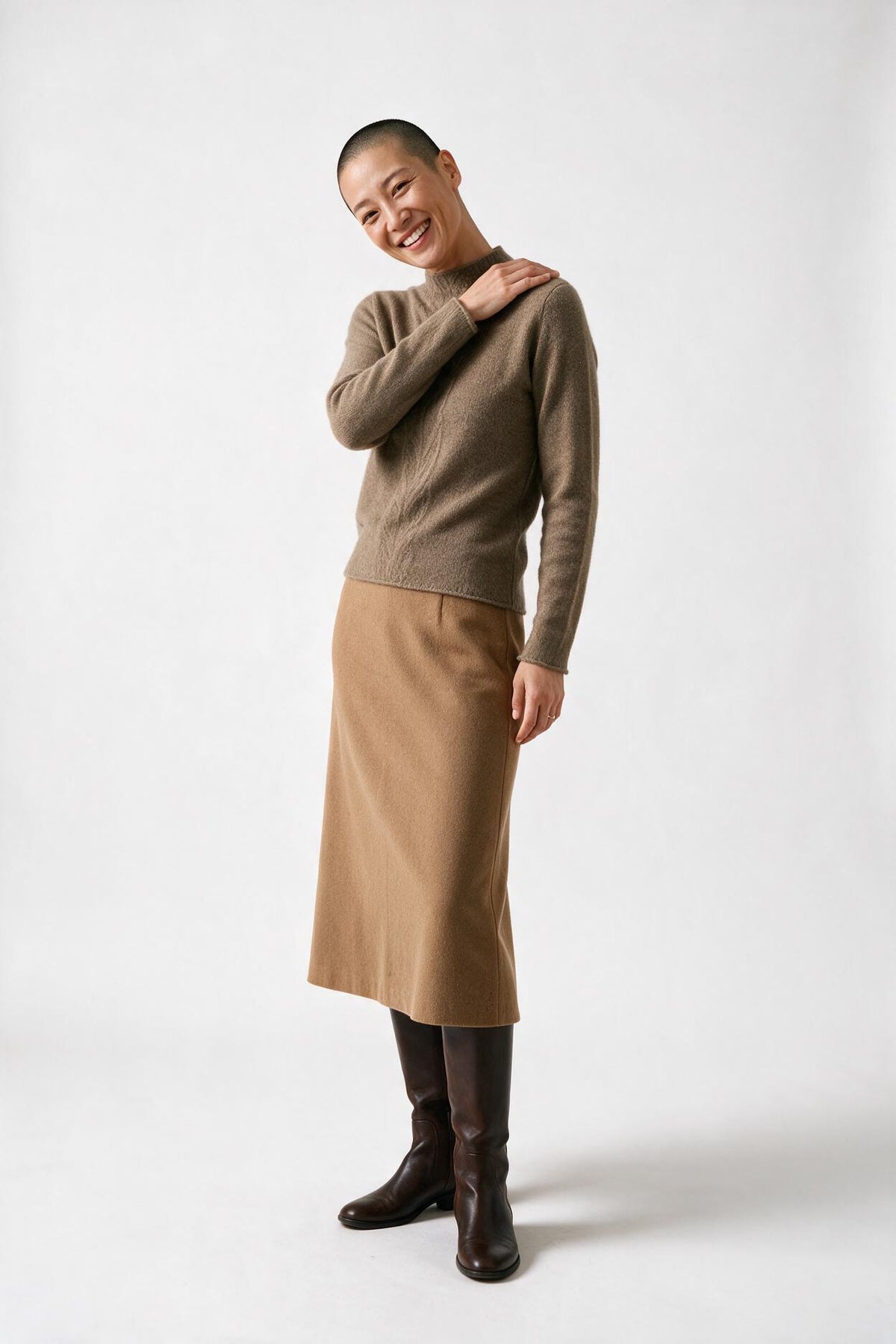 SOLTERI Mock Neck Knit Cashmere Sweater