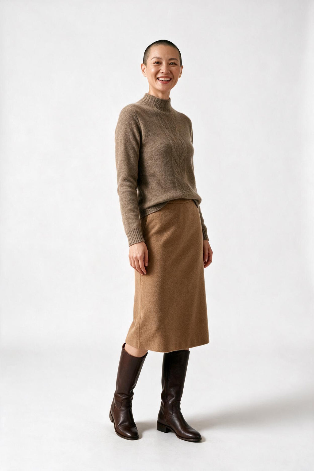 SOLTERI Mock Neck Knit Cashmere Sweater
