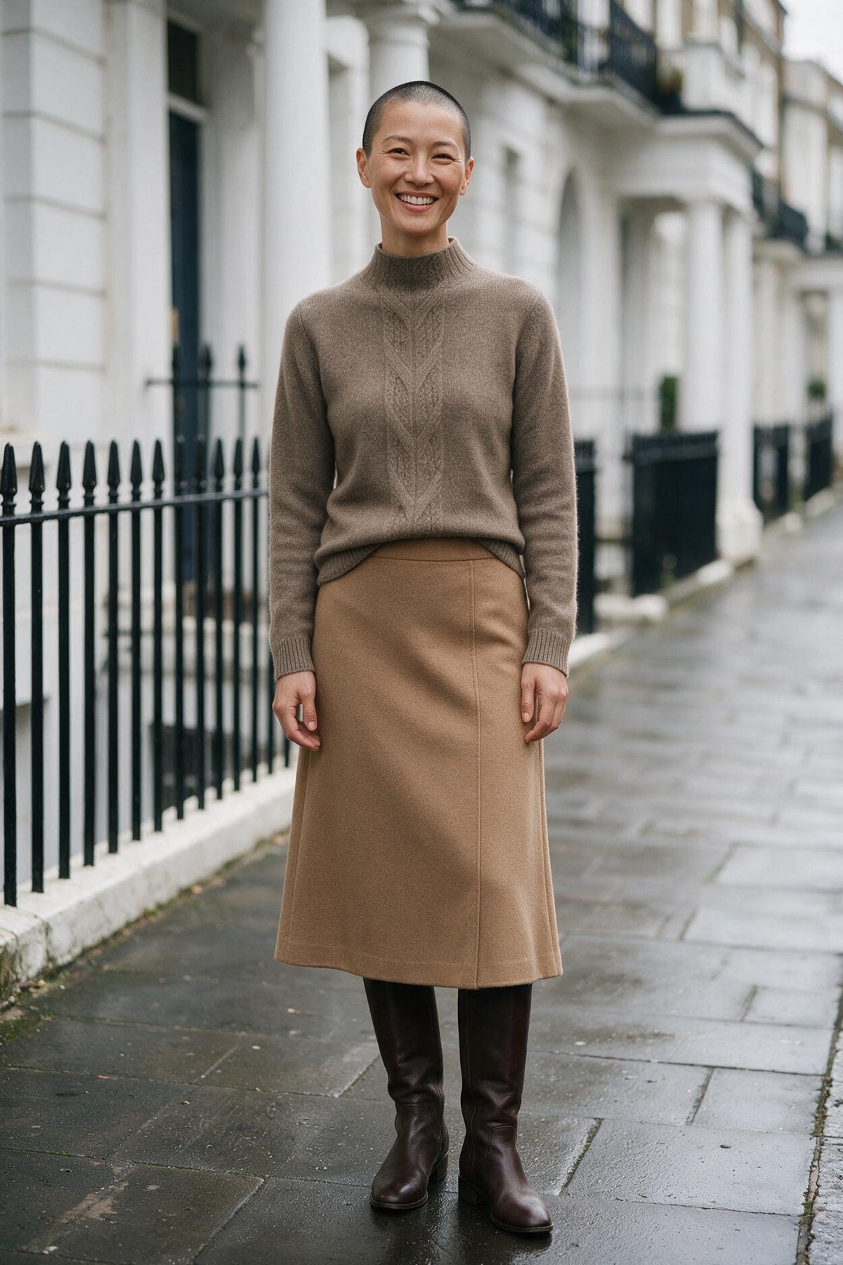 SOLTERI Mock Neck Knit Cashmere Sweater