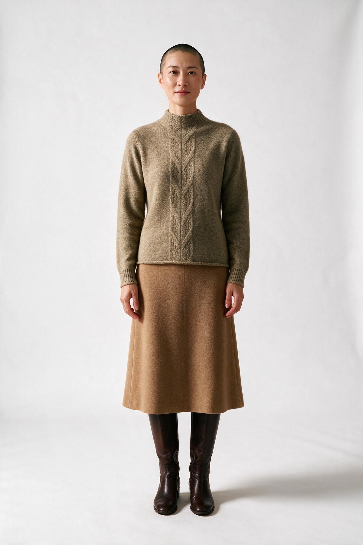 SOLTERI Sylvia - Mock-Neck Knit Sweater - Coffee