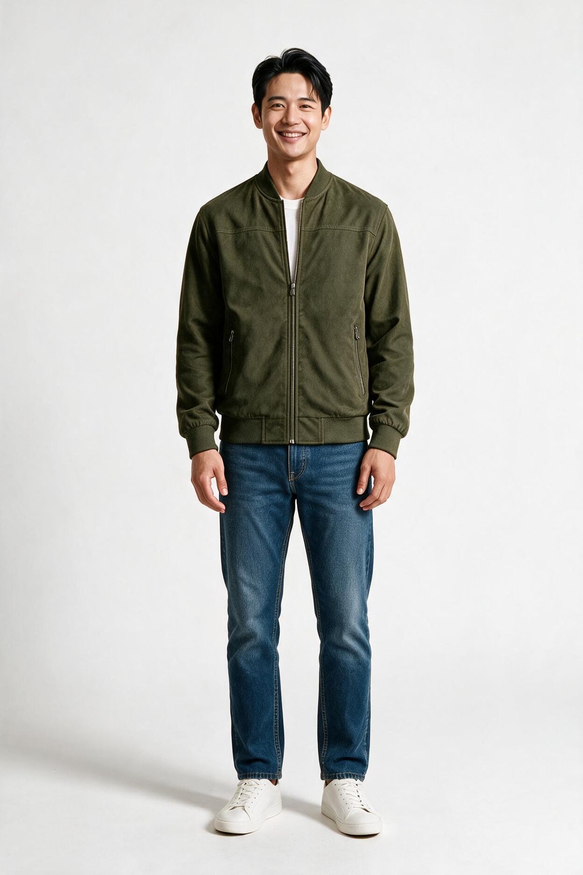 SOLTERI Marlow - Ribbed Collar Bomber Jacket - Green