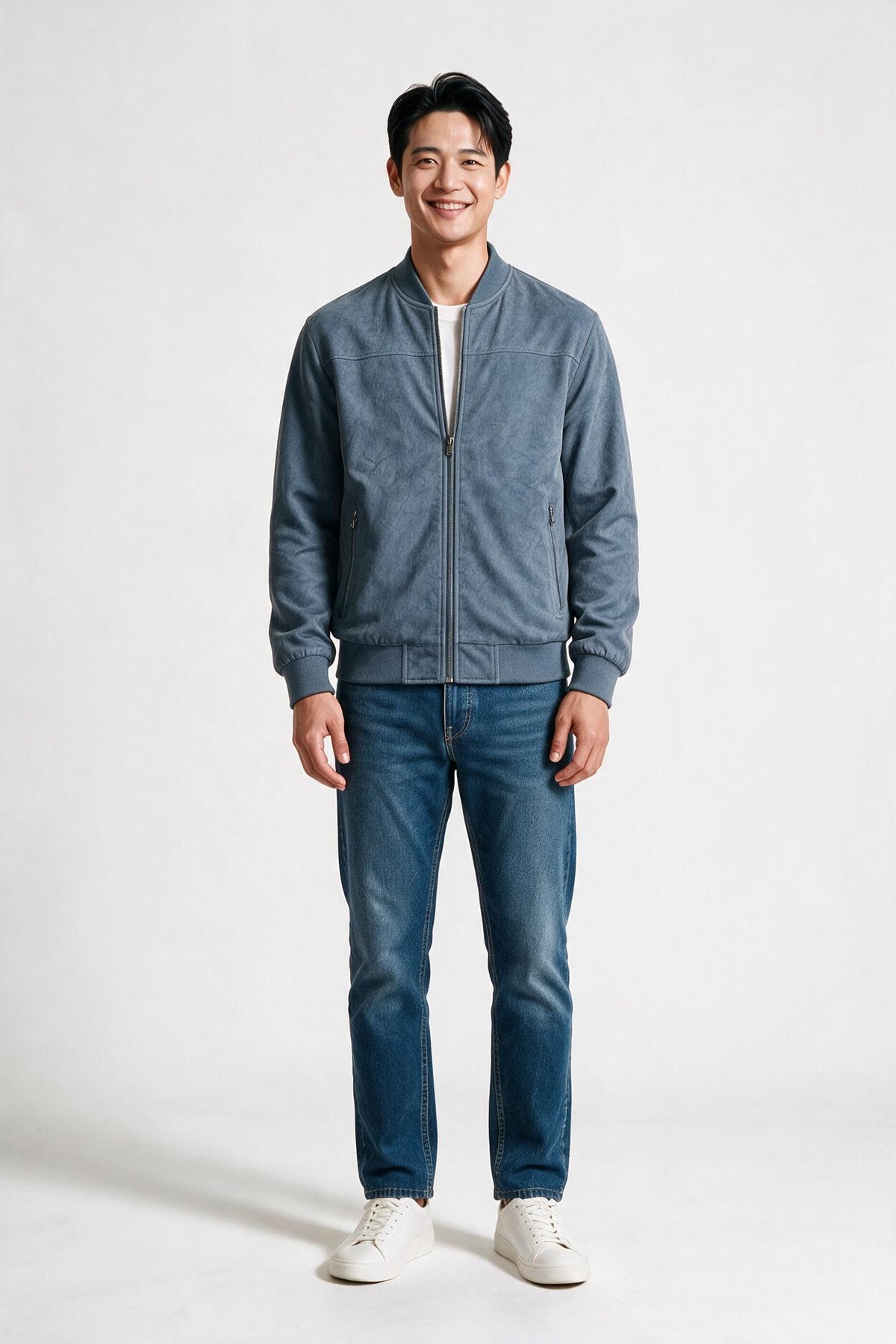 SOLTERI Marlow - Ribbed Collar Bomber Jacket - Grey