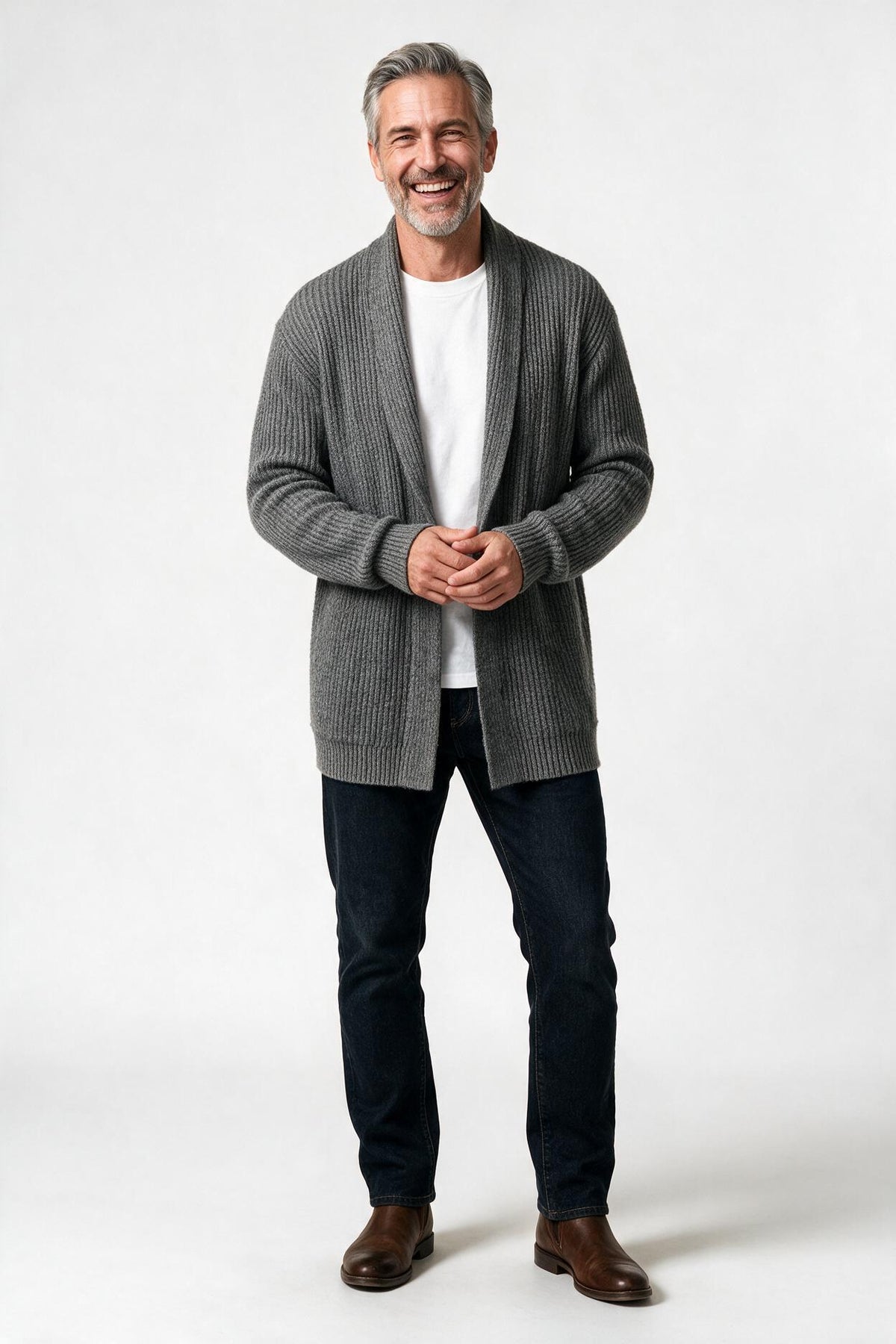 SOLTERI Men's Knit Cardigan with Shawl Collar | Open Front