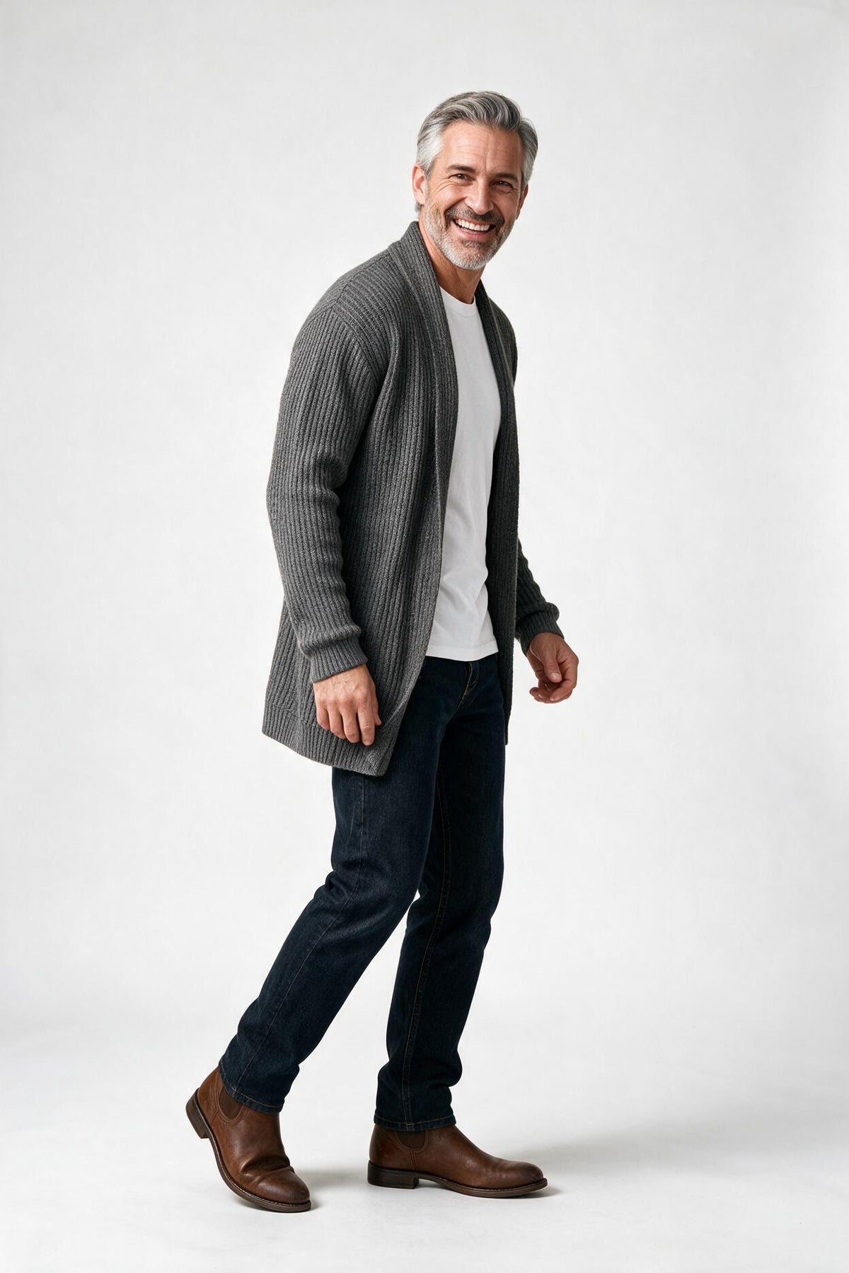 SOLTERI Men's Knit Cardigan with Shawl Collar | Open Front