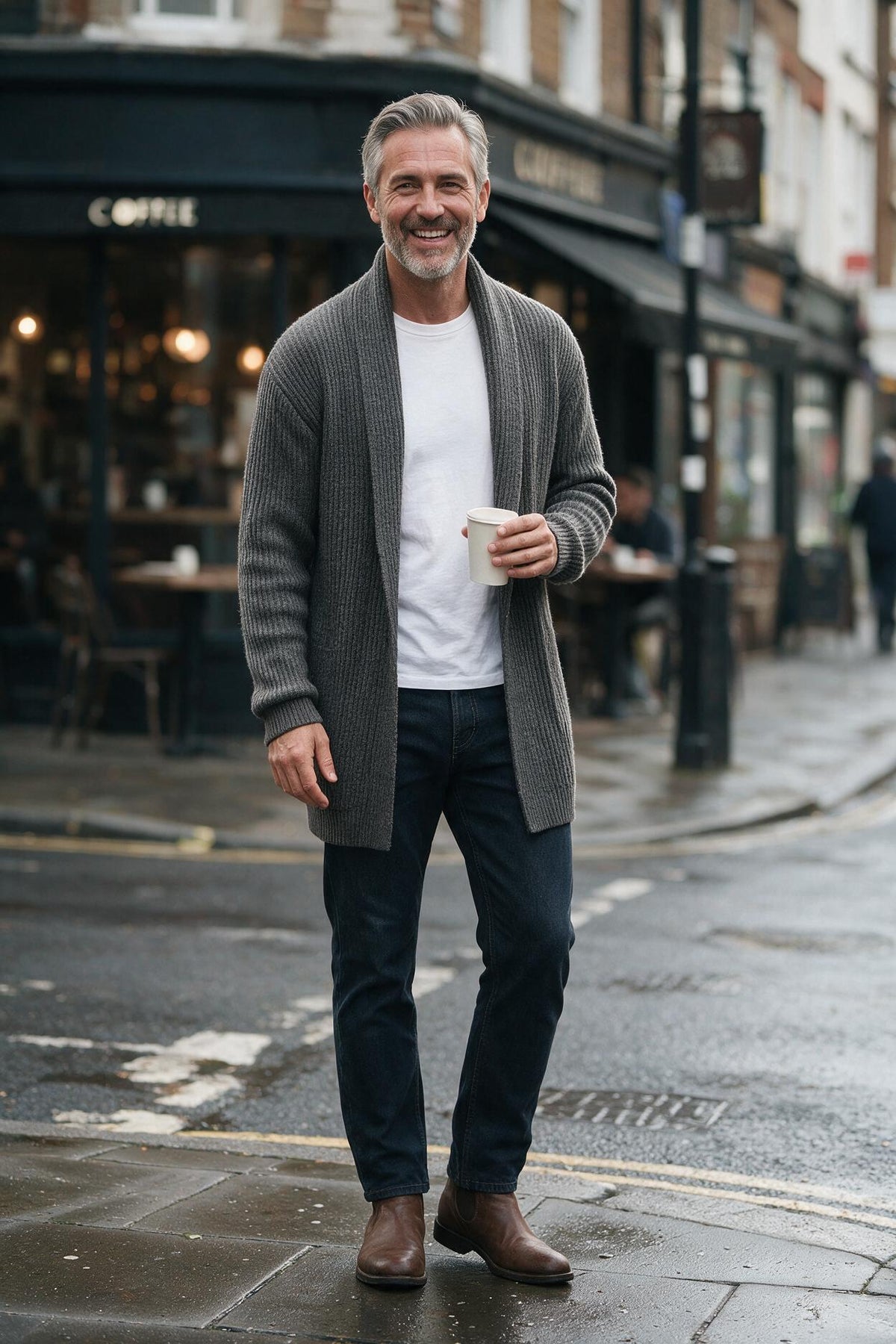 SOLTERI Men's Knit Cardigan with Shawl Collar | Open Front
