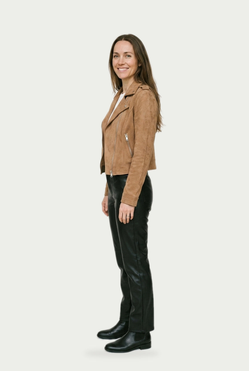 SOLTERI Faye - Cropped Faux-Suede Moto Jacket