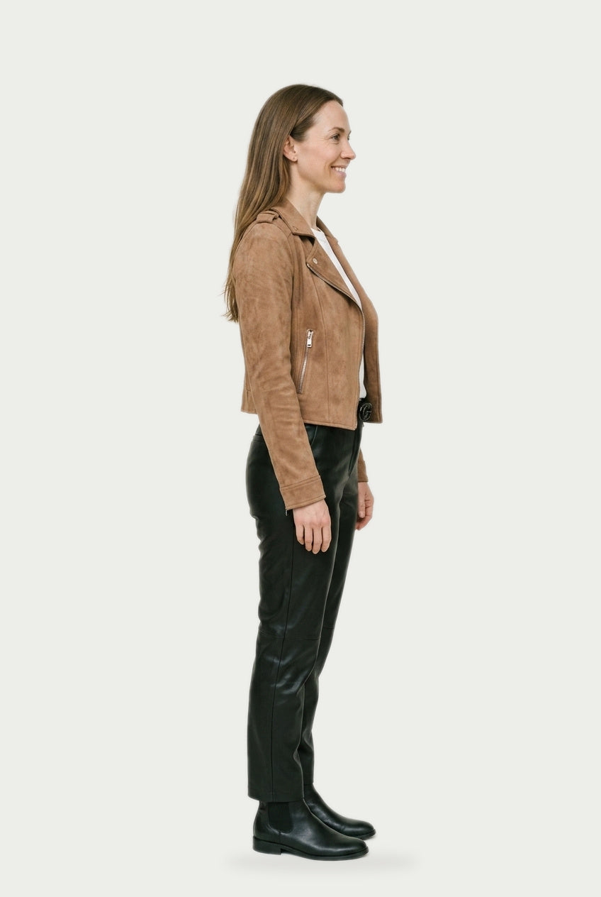 SOLTERI Faye - Cropped Faux-Suede Moto Jacket