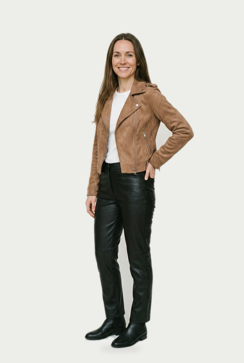 SOLTERI Faye - Cropped Faux-Suede Moto Jacket