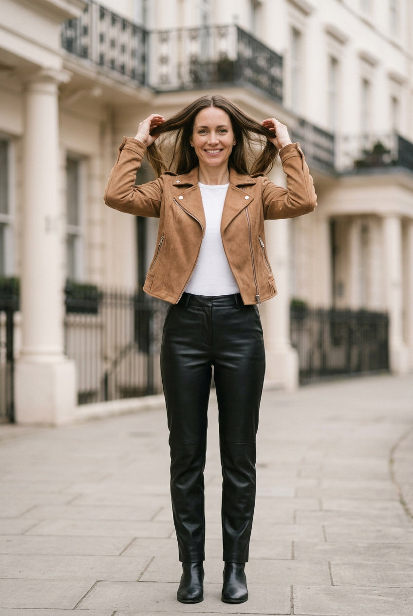 SOLTERI Faye - Cropped Faux-Suede Moto Jacket