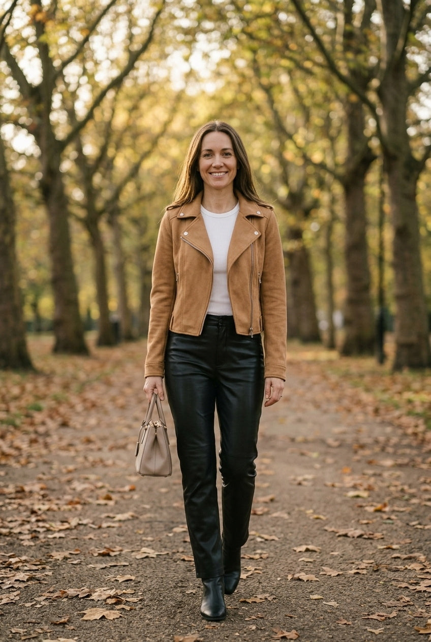 SOLTERI Faye - Cropped Faux-Suede Moto Jacket