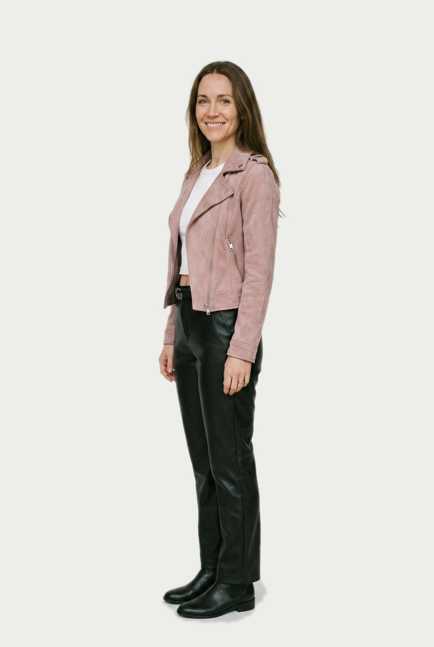 SOLTERI Faye - Cropped Faux-Suede Moto Jacket - Pink
