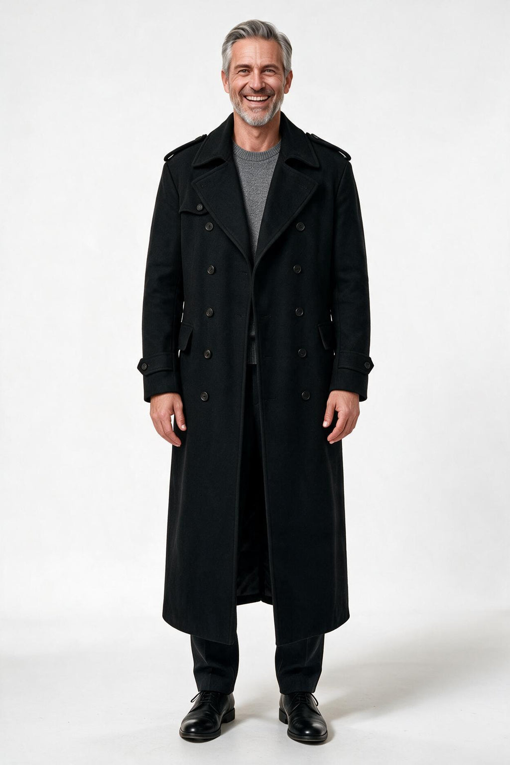 SOLTERI Ashcroft - Double-Breasted Trench Coat - Black