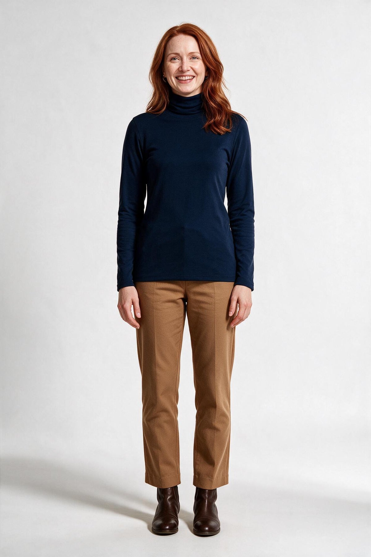 SOLTERI Edith - Plain Roll-Neck Sweater - Navy