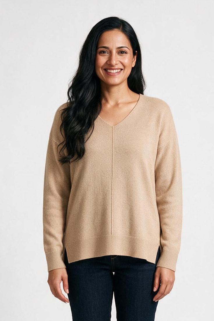 SOLTERI Women’s V-Neck Textured Knit Sweater with Chevron Pattern and Long Sleeves