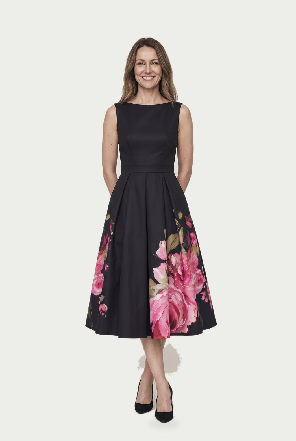 SOLTERI Florenne - Elegant Black Midi Cocktail Dress
