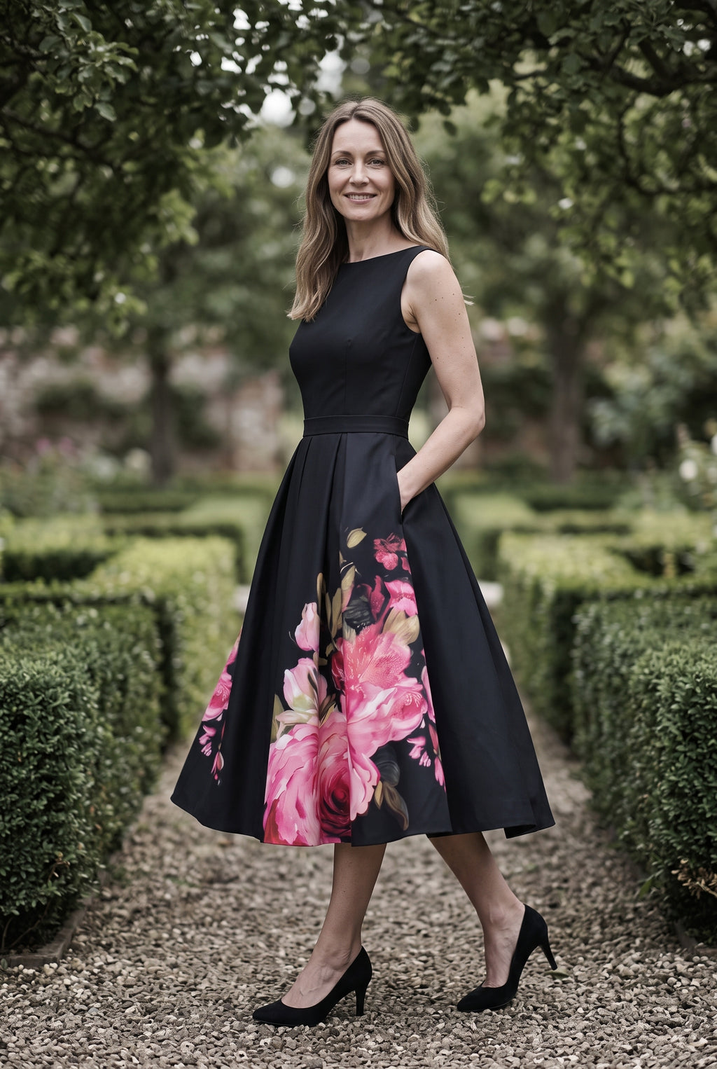 SOLTERI Florenne - Elegant Black Midi Cocktail Dress