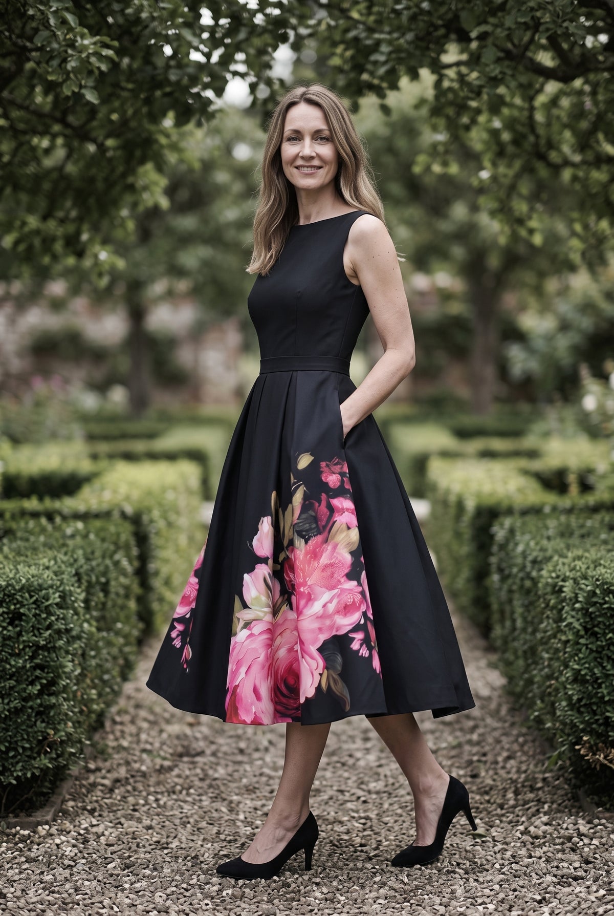 SOLTERI Florenne - Elegant Black Midi Cocktail Dress