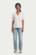 SOLTERI Astrid - Crochet-Trim Puff Sleeve Blouse