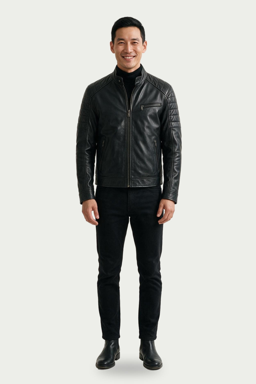 SOLTERI Halston - Slim-Fit Stand Collar Leather-Look Jacket