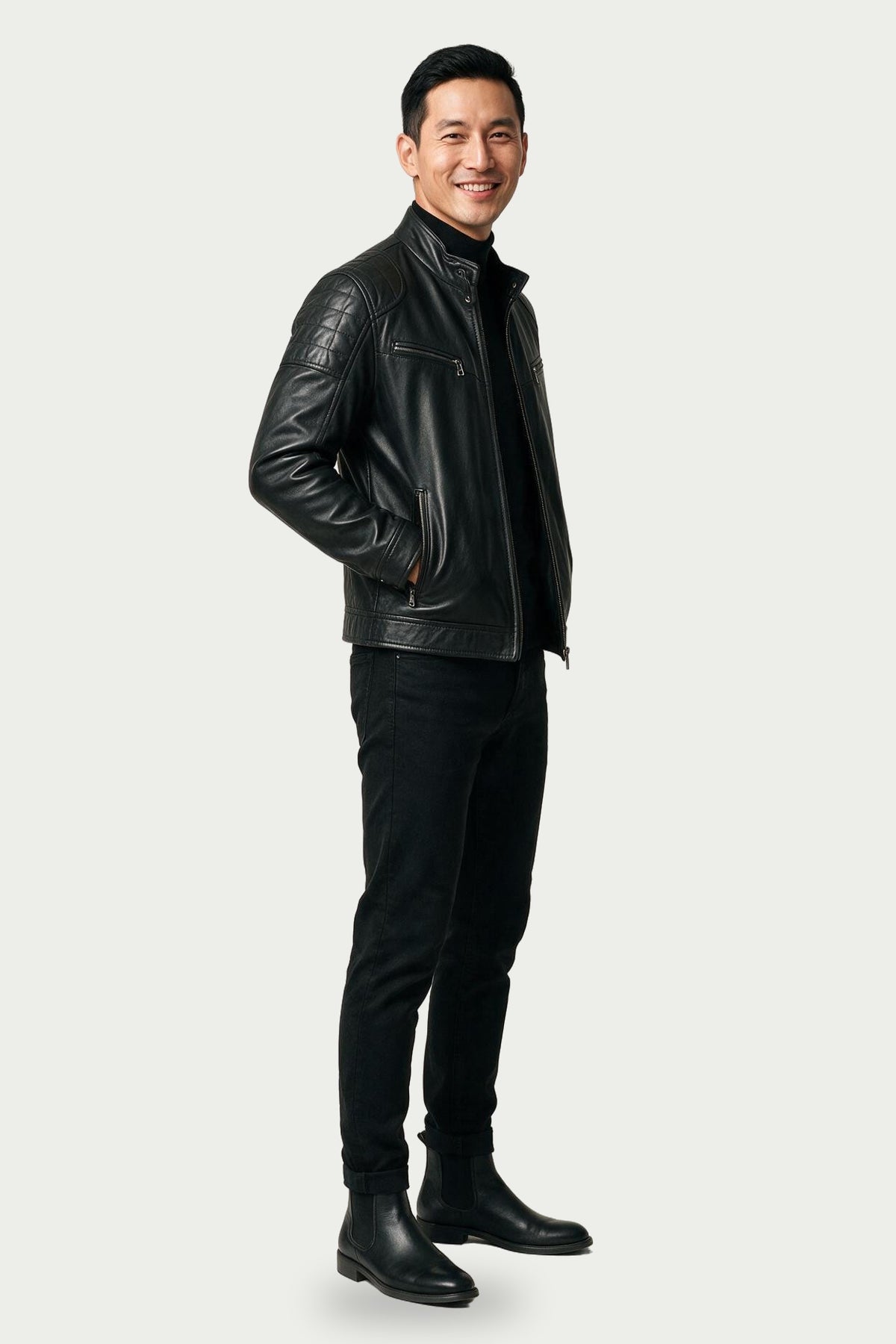 SOLTERI Halston - Slim-Fit Stand Collar Leather-Look Jacket